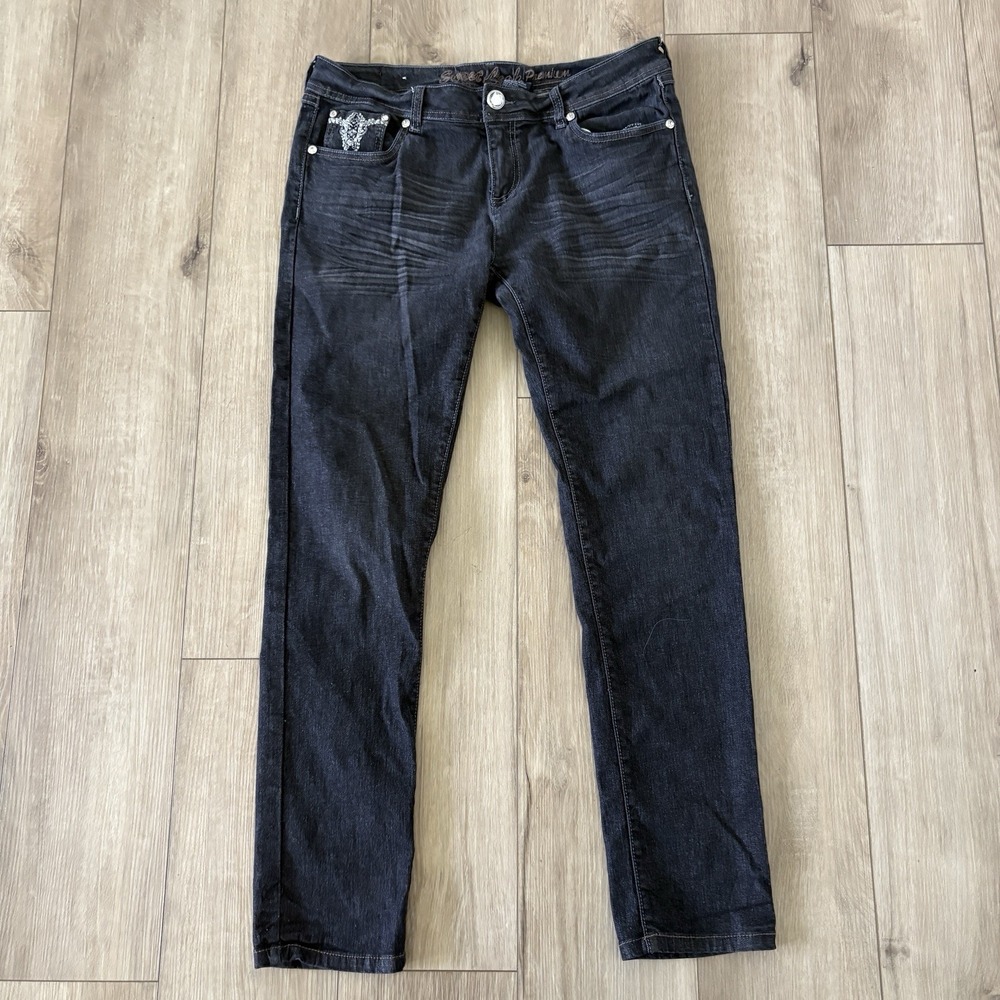 Y2K Jeweled Women's Sweet‎ Look Premium Denim Jeans Sz 13 30" Inseam Gray